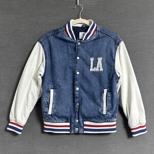 Zara Jacket Youth 10 Blue Denim Letterman Varsity Bomber LA New York Tokyo